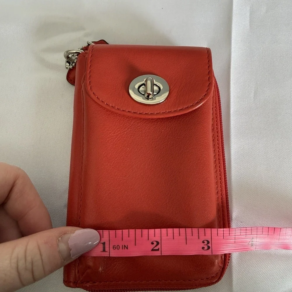 Coach Vintage Red Leather Silver Turnlock Wallet ID Card Holder Phone Case New